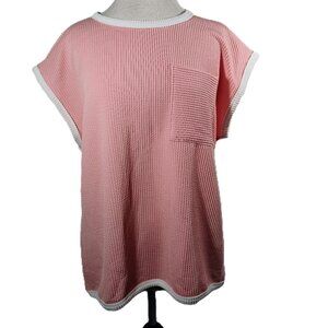 Casual Pink & White Zig Zag Top | Size L | New (No Tags)